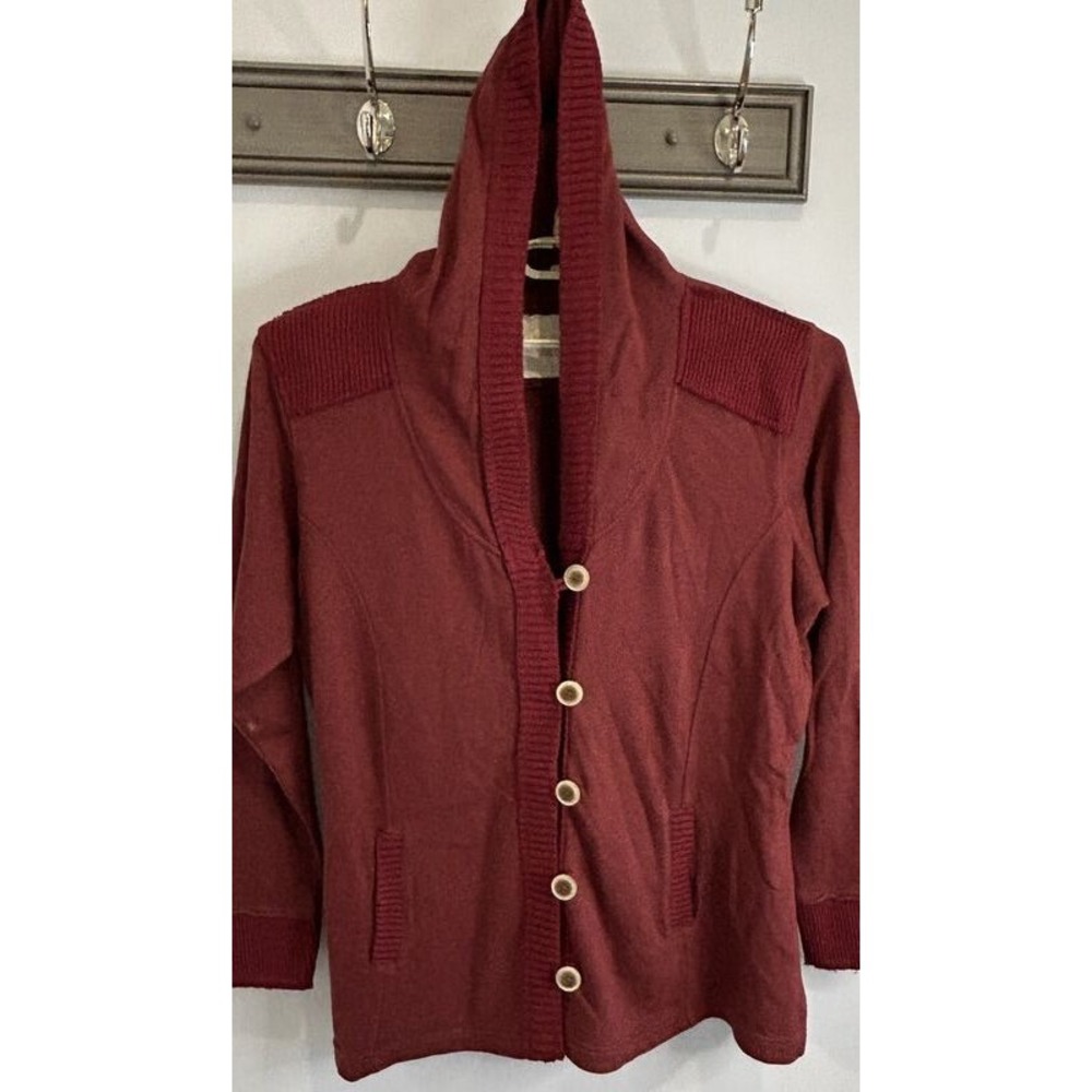 Natural Reflections Hooded Cardigan Jacket Toggle Wood Buttons Red New 2X